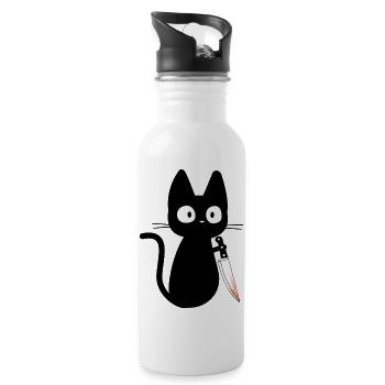 Cat with Knife Humor Gift Idea - Water bottle with straw - white - Right