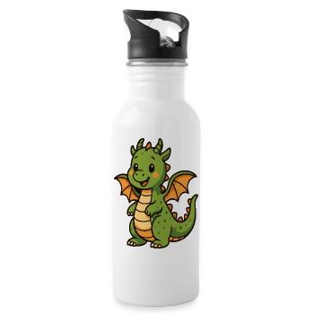 Kleiner Drachen im Comicstil - Trinkflasche mit integriertem Trinkhalm - Weiß - Rechts