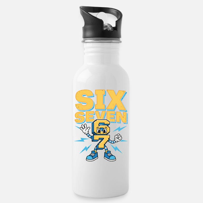 Meme 67 Six Seven 6 7 - Trinkflasche mit integriertem Trinkhalm - Weiß