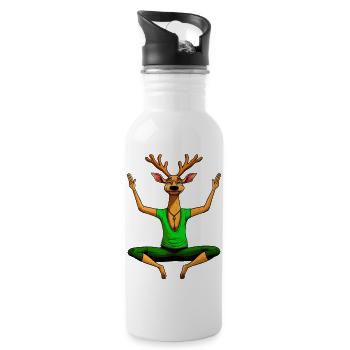 Yoga Hirsche - Trinkflasche mit integriertem Trinkhalm - Weiß - Rechts
