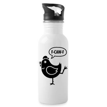 Cheeky cartoon chicken with F-CAW-F speech bubble - Water bottle with straw - white - Right