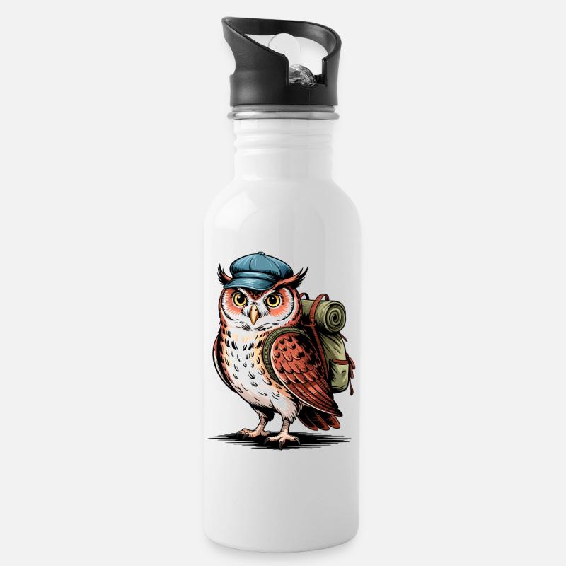 Hibou d’aventure avec sac à dos - Gourde avec paille intégrée - blanc