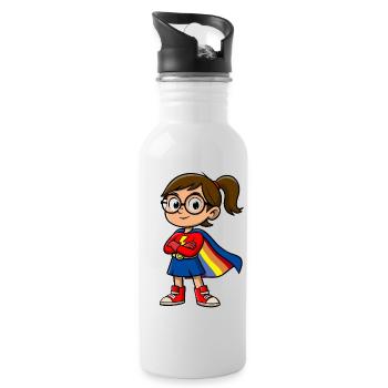 Kleine Superheldin mit Brille - Trinkflasche mit integriertem Trinkhalm - Weiß - Rechts