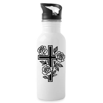 Fleurs à symbole de croix - Gourde avec paille intégrée - blanc - Droite