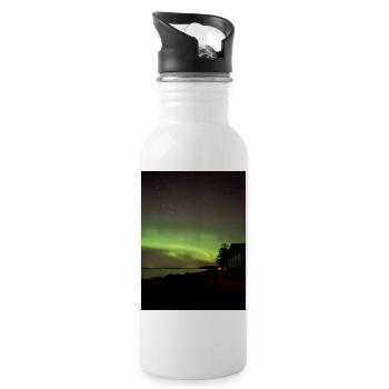 Northern Lights on the beach at night - Water bottle with straw - white - Right