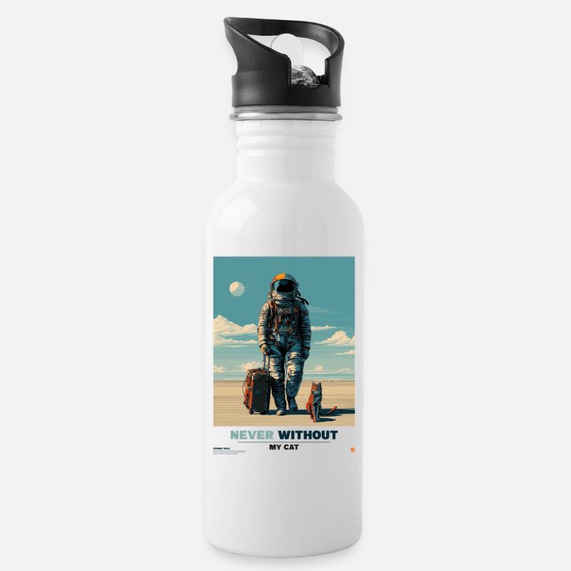 Nie Ohne Meine Katze im All - Trinkflasche mit integriertem Trinkhalm - Weiß