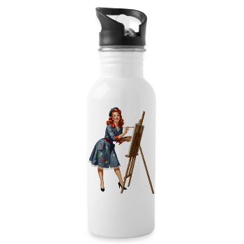 Retro-Pin-up-Malung auf Leinwand - Trinkflasche mit integriertem Trinkhalm - Weiß - Rechts