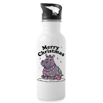 Nilpferd Weihnachten Afrika Zoo Merry Christmas - Trinkflasche mit integriertem Trinkhalm - Weiß - Rechts