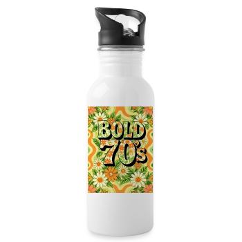 Bold 70s Text Surrounded by Flowers - Water bottle with straw - white - Right