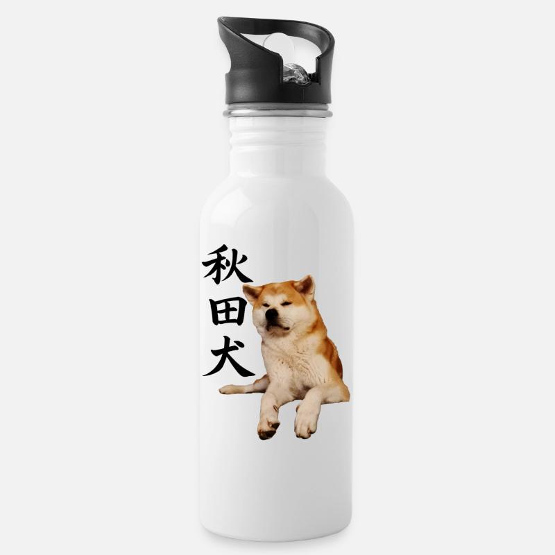 Akita Japan Kanji - Trinkflasche mit integriertem Trinkhalm - Weiß