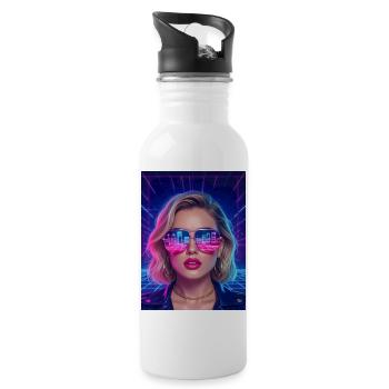 Retro Future Girl – Neon Eighties Portrait - Water bottle with straw - white - Right