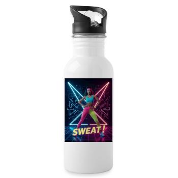 Schwitzen! Neon Aerobic – Electric Eighties Fitness - Trinkflasche mit integriertem Trinkhalm - Weiß - Rechts