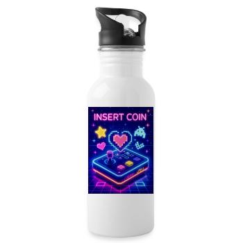 Insert Coin Arcade Love – Retro-80er-Jahre-Gaming - Trinkflasche mit integriertem Trinkhalm - Weiß - Rechts