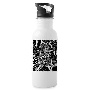 Schwarz-Weiß abstraktes Design Nr. 1 - Trinkflasche mit integriertem Trinkhalm - Weiß - Rechts