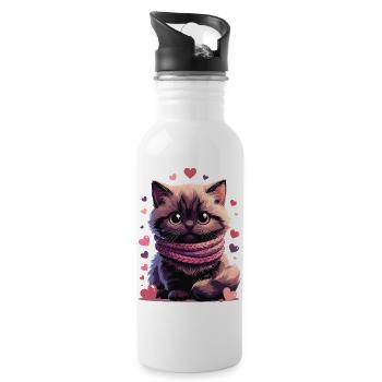 Cozy Kitten Pink Schal - Trinkflasche mit integriertem Trinkhalm - Weiß - Rechts