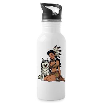 Indische Frau mit Husky-Hund - Trinkflasche mit integriertem Trinkhalm - Weiß - Rechts