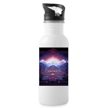 Psy Art - Pagode in Berglandschaft - Trinkflasche mit integriertem Trinkhalm - Weiß - Rechts