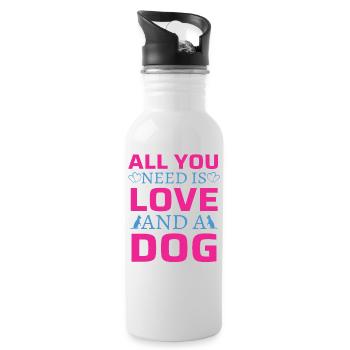 Tout ce dont tu as besoin, c’est d’amour et de chien - Gourde avec paille intégrée - blanc - Droite