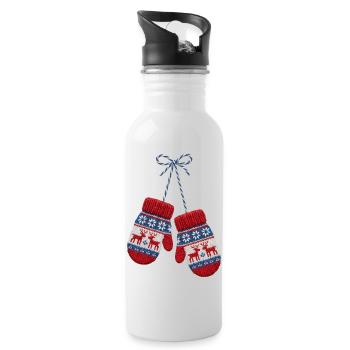 Christmas mittens in embroidered look (printed) - Water bottle with straw - white - Right