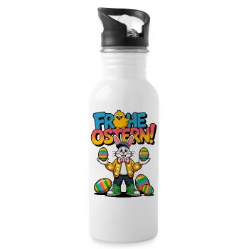 Fröhliche Ostern Bunny Farbenfest - Trinkflasche mit integriertem Trinkhalm - Weiß - Rechts