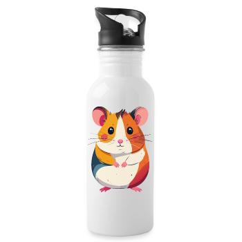cute little colorful hamster patchwork motif - Water bottle with straw - white - Right