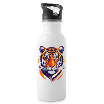 Colorful tiger head print, proud tiger graphic - Water bottle with straw - white - Right
