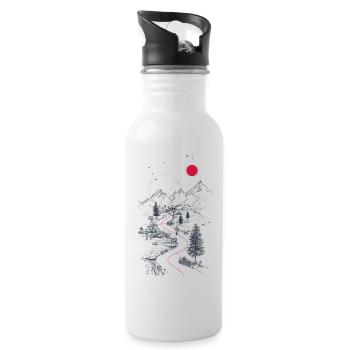 Red trail through mountain landscape - Water bottle with straw - white - Right