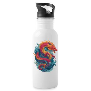 Drache - Trinkflasche mit integriertem Trinkhalm - Weiß - Rechts