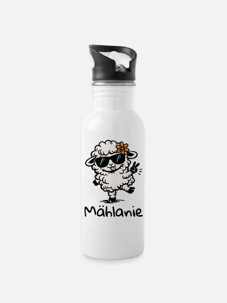 Mählanie Lustiges Schaf Wortspiel Melanie Name - Trinkflasche mit integriertem Trinkhalm - Weiß