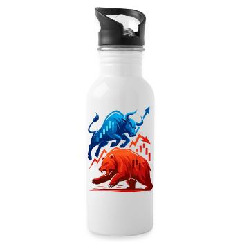 Bull vs. Bear Wall Street Stock Market Fight Stocks - Water bottle with straw - white - Right