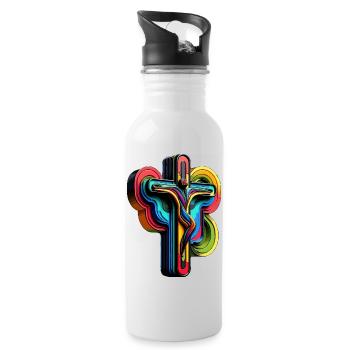 Vibrant Rainbow Cross Pop Art - Water bottle with straw - white - Right