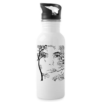 Le visage de la forêt (noir) - Gourde avec paille intégrée - blanc - Droite