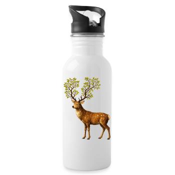 Deer with tree antlers – nature spirit of the forest - Water bottle with straw - white - Right