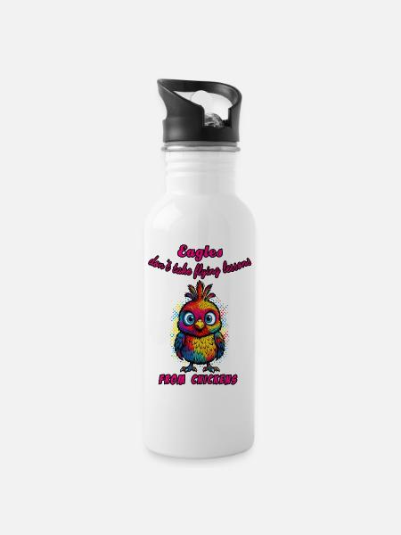 Adler & Hühner - Trinkflasche mit integriertem Trinkhalm - Weiß