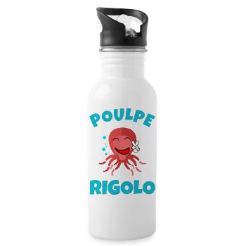 Lustige Oktopus-Cartoon-Illustration - Trinkflasche mit integriertem Trinkhalm - Weiß - Rechts