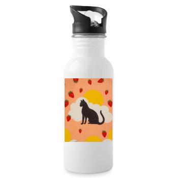Silhouette of a cloud cat in the strawberry sun - Water bottle with straw - white - Right