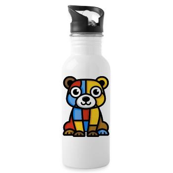 Image colorée et stylisée d’un ours - Gourde avec paille intégrée - blanc - Droite