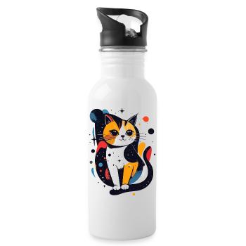 Pop Art Cat Cosmos Digital Art Motif - Water bottle with straw - white - Right
