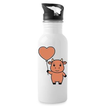 Süße Kuh Herz Ballon Liebe Vektor - Trinkflasche mit integriertem Trinkhalm - Weiß - Rechts