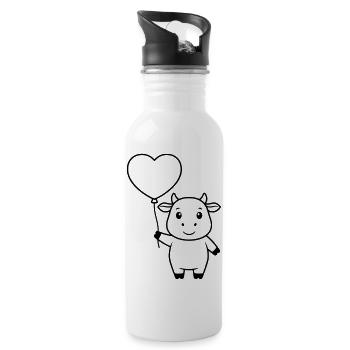 Süße Kuh Herz Ballon Liebe Outline - Trinkflasche mit integriertem Trinkhalm - Weiß - Rechts