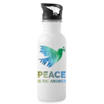 Peace Is The Answer – Watercolor Dove of Peace - Water bottle with straw - white - Right