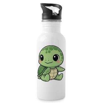 Dessin animé tortue mignonne Joie rieuse Nénuphar - Gourde avec paille intégrée - blanc - Droite