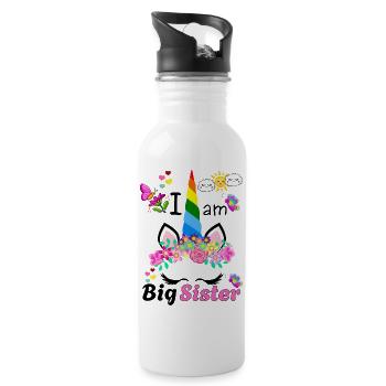 I Am Big Sister Floral Unicorn - Water bottle with straw - white - Right