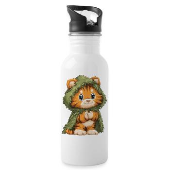 Cuddly tiger in a moss cape - Water bottle with straw - white - Right
