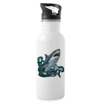 Requin Blanc Océan Prédateur Vintage - Gourde avec paille intégrée - blanc - Droite