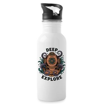 Vintage Diving Bell Deep Explore Octopus - Water bottle with straw - white - Right