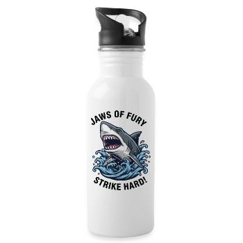 Jaws of Fury White Shark Attack - Water bottle with straw - white - Right
