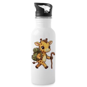 Niedliche Wander-Giraffen-Tier-Trekking-Kunst - Trinkflasche mit integriertem Trinkhalm - Weiß - Rechts