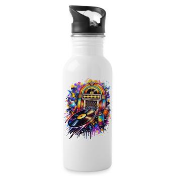 Colorful jukebox in graffiti style with vinyl record - Water bottle with straw - white - Right