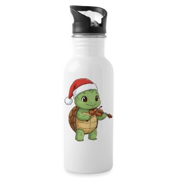 Christmas Turtle Animal Playing Violin Art - Water bottle with straw - white - Right